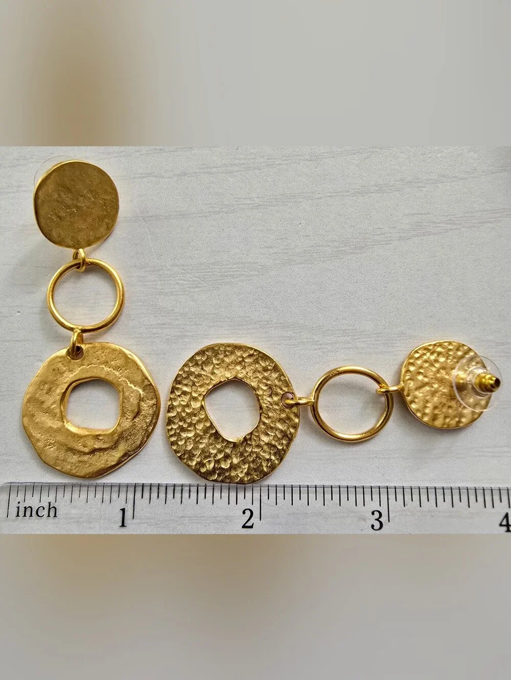 80s Vintage Gold Hammered Triple-Drop Earrings